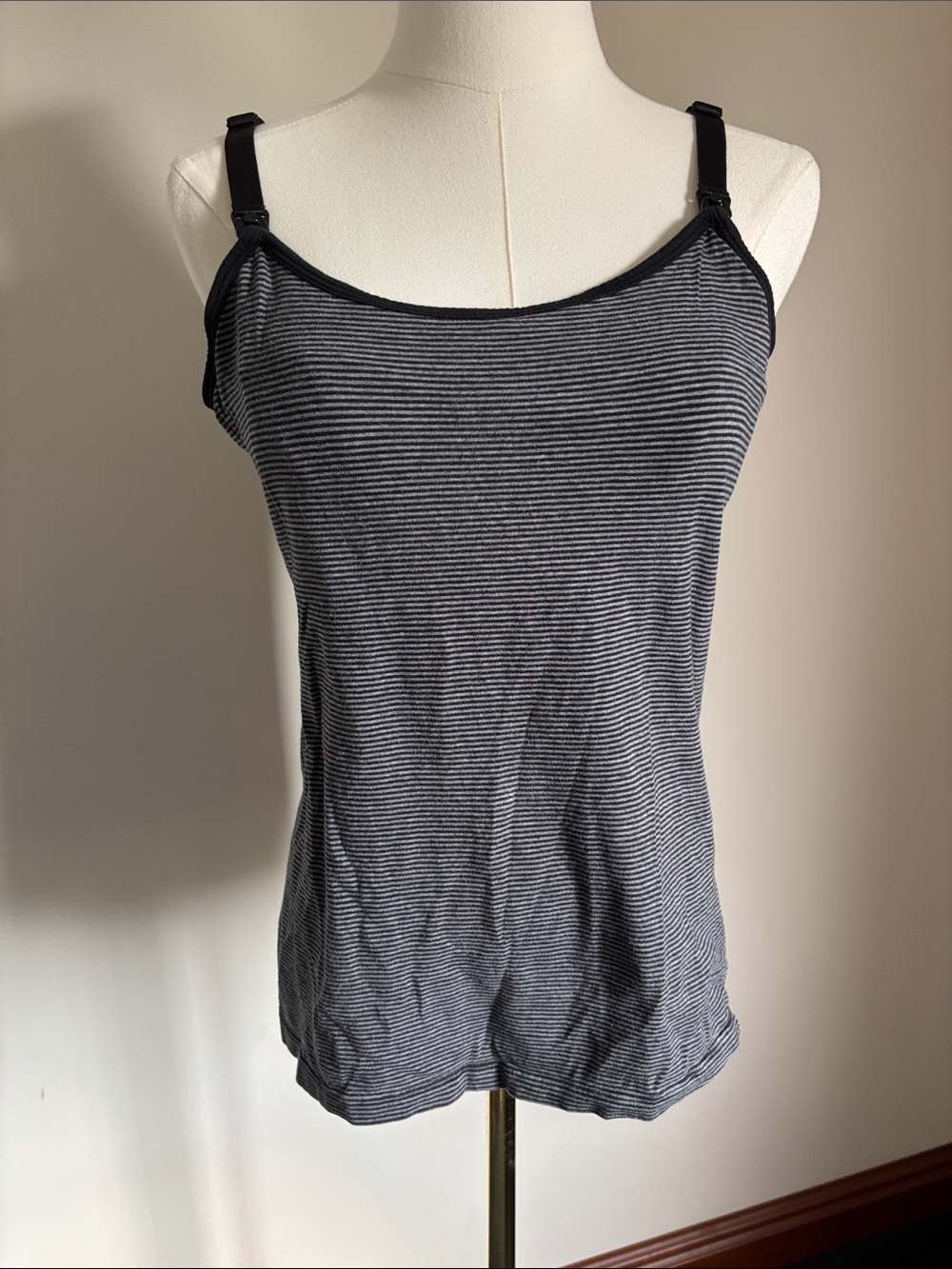 Black & Gray Striped Nursing Cami with Adjustable Straps